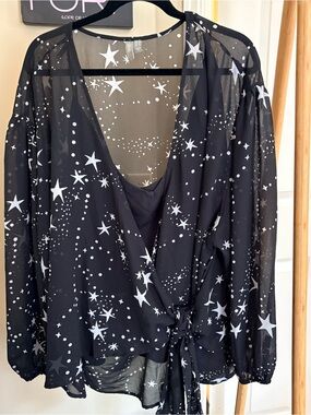 ASOS Black Sheer Star-Print Wrap Top